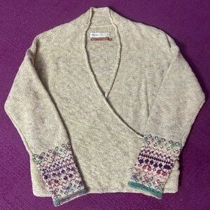 Anthropologie Pilcro Drew Surplice Sweater XS Fair Isle Inspired Cuffs